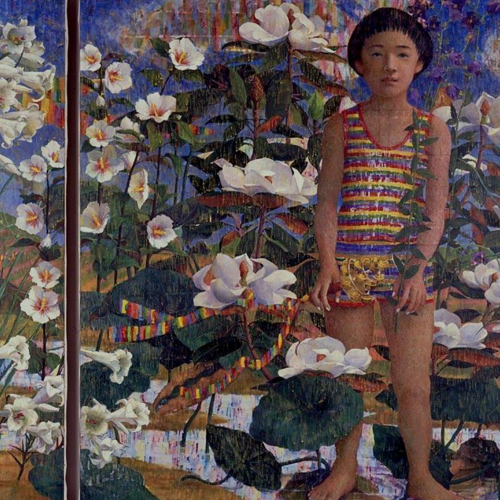 「時禱図・春夏」 1994年 変形300号（部分） 油彩・テンペラ 東広島市蔵